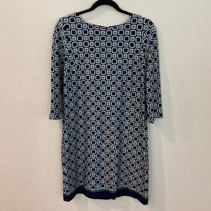 Talbots Navy Blue and Green Quarter Sleeve Shift Dress